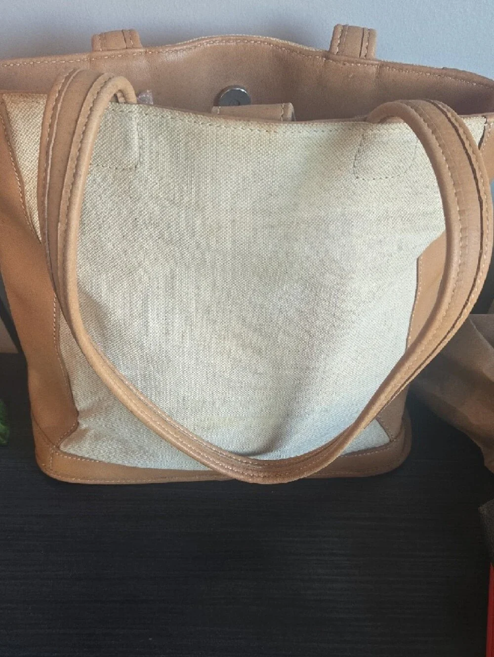 Coach Vintage Natural Canvas Tote with Tan Leather Preowned